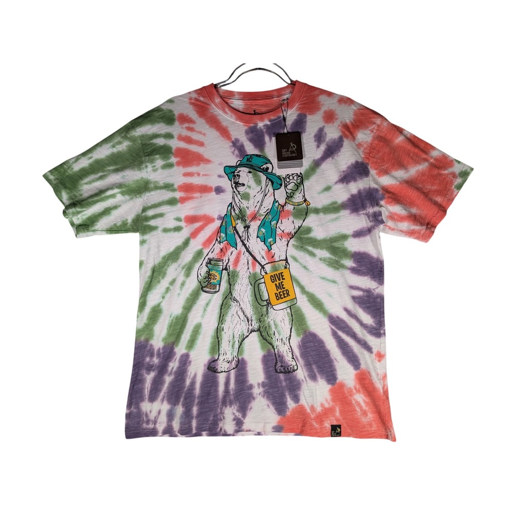 Go Slow Caravan Give Me Beer Polar Bear Tie Dye T-Shirt Mens Large Japan NWT